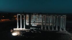 Aizanoi - Zeus Temple - Night / Aerial Stock Footage