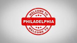 Welcome to PHILADELPHIA Signed Stamping Text Wooden Stamp Animation. Red Ink on Clean White Paper Surface Background with Green matte Background Included. Stock Footage