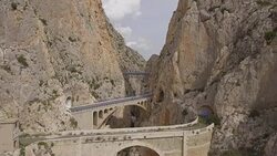 The Mascarat bridges, the Mascarat canyon or the (Salat ravine). It divides the Sierra de Bernia from the Sierra de Toix. Located on the border between Calpe and Altea, Alicante province,Costa Blanca,Spain Stock Footage