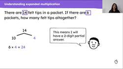 Multiply a 2-digit number by a 1-digit number using expanded multiplication (regrouping 1s to 10s) Instructional Video