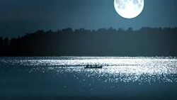 Boat with Fishermen in Full Moon Stock Footage
