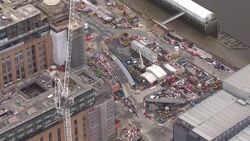 UK: Aerial views of Battersea Power Station construction work News Clip