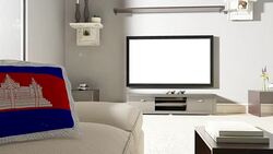 Couch and TV With Flag of Cambodia Stock Footage
