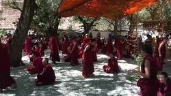 Tibetan monks are debating in Sera Monastery. Stock Footage