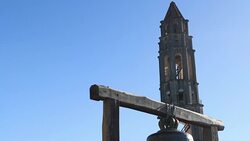 Trinidad, Cuba: Colonial bell in front of the main house in the Manaca Iznaga tower Stock Footage