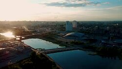 Aerial view of the main embankment of Chelyabinsk city, Russia Stock Footage