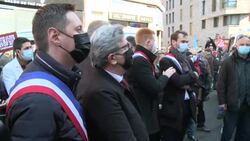 CLEAN : Labour Day: far left leader Jean-Luc Mélenchon arrives at demonstration in Lille News Clip
