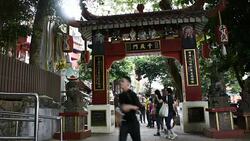 Tin Hau Temple or Kwun Yam Shrine at Repulse Bay in Hong Kong, China Stock Footage