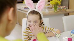 Cheerful child in rabbit costume Stock Footage