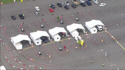 Aerials of Stansted Airport coronavirus testing centre News Clip