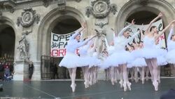 CLEAN : Ballet dancers protest French pension reform on steps of Opera Garnier News Clip