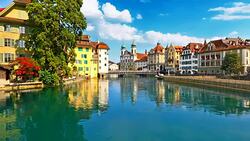 Old Town architecture of Lucerne, Switzerland Stock Footage