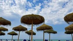 Time Lapse: Palapas on a Beach Stock Footage
