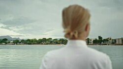 Businesswoman enjoying the beach Stock Footage