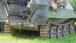 The man inside the military tank during the festival in Valga Estonia Stock Footage