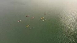 Group of people kayaking on Swedens west coast Stock Footage