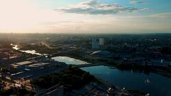 Aerial view of the main embankment of Chelyabinsk city, Russia Stock Footage