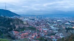 4K Day to night Time Lapse video of Tbilisi cityscape skyline Stock Footage