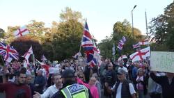 Scuffles erupt as anti-migrant protestors march from Bell Hotel to council offices News Clip