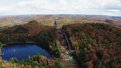 Aerial View of a New Electrical Power Line Under Construction Stock Footage