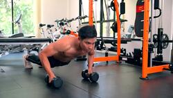 Young Asian handsome man doing exercises in gym Stock Footage