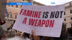 Dozens of protesters gather in front of Italian parliament in solidarity with Palestinians in Gaza News Clip