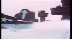 World War II: Pacific War: Battle of Iwo Jima, 1945, Aerial view of Iwo Jima / US navy at sea Stock Footage