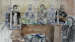 CLEAN : Courtroom sketch as four go on trial over 2017 murder of police officer in Paris News Clip