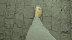 POV of feet with pain toe while walking with sandal Stock Footage