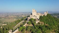 Soaring Over Assisi: Drone Tour of Umbria's Holy Town Stock Footage