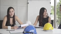 Group of people talking about new project,engineering and business Construction teamwork,Civil engineering brainstorm meeting and discussion architecture design on table Stock Footage