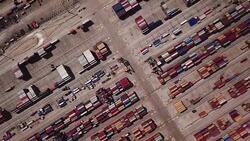 Aerial view of commercial port, cargo container Stock Footage
