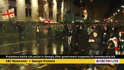 Protesters battle riot police in Georgia after government suspends EU membership bid News Clip
