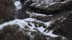 waterfall on Machapuchare Mountain, Annapurna base camp trek, Nepal Stock Footage