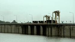 Dam with floodgate. Stock Footage