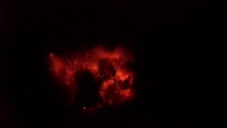 Red Hot Lava And Lightning As Volcano Explodes At Night Stock Footage