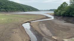 Drought in Yorkshire - Lindley Wood reservoir near Otley at low level News Clip