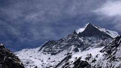 Machapuchare mountain view from Annapurna Base Camp Stock Footage