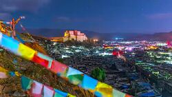 4K Timelapse Movie Night to Sunrise Scene of Shigatse Monastery, Shigatse, Tibet, China Stock Footage