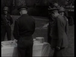 Churchill in Germany with Montgomery and Eisenhower inspecting damage, 1945 Stock Footage