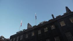 Donwning Street flags fly at half mast to mark funeral of Duchess of Kent News Clip