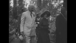 Bernard Baruch bench dedicated among redwoods; Governor Earl Warren and wife present; birthday cake News Clip