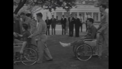 Pres. Dwight Eisenhower hosts garden party for military veterans on south lawn of White House in Washington, DC News Clip