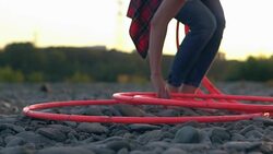 girl with Hoop in nature Stock Footage