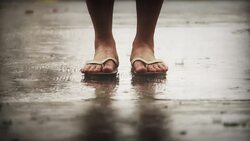 Woman Stand on urban street at Raining day, Slow motion Stock Footage