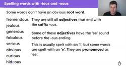 Spelling words with the suffix -ous, including -ious and -eous Instructional Video