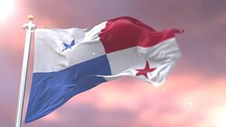 Flag of Panama waving at wind at sunset in slow, loop Stock Footage