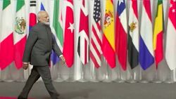 Shinzo Abe greeting Indian President Narendra Modi at the G20 Summit News Clip