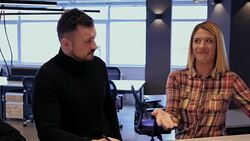 Woman telling funny story in the office Stock Footage