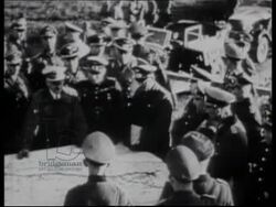 Czech troops, the Skoda Works, Hitler speaking at rally, Prague, civilians Stock Footage